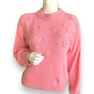 LESLIE FAY PINK SILK/RAYON/ANGORA VINTAGE SWEATER. WOMEN’S SIZE LARGE